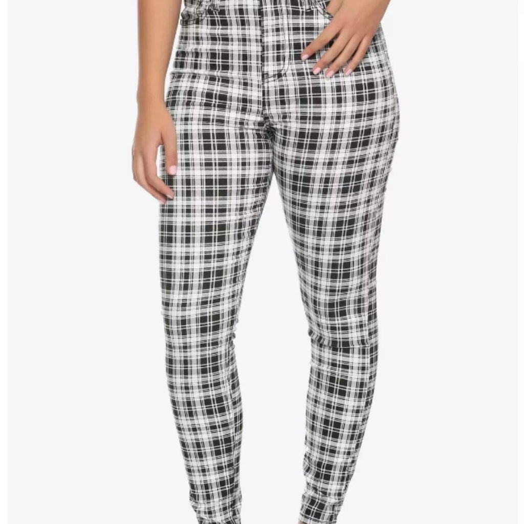 Hot Topic Ht Denim White Black Plaid Skinny High Rise Skinny Jeans/Jeggings 5